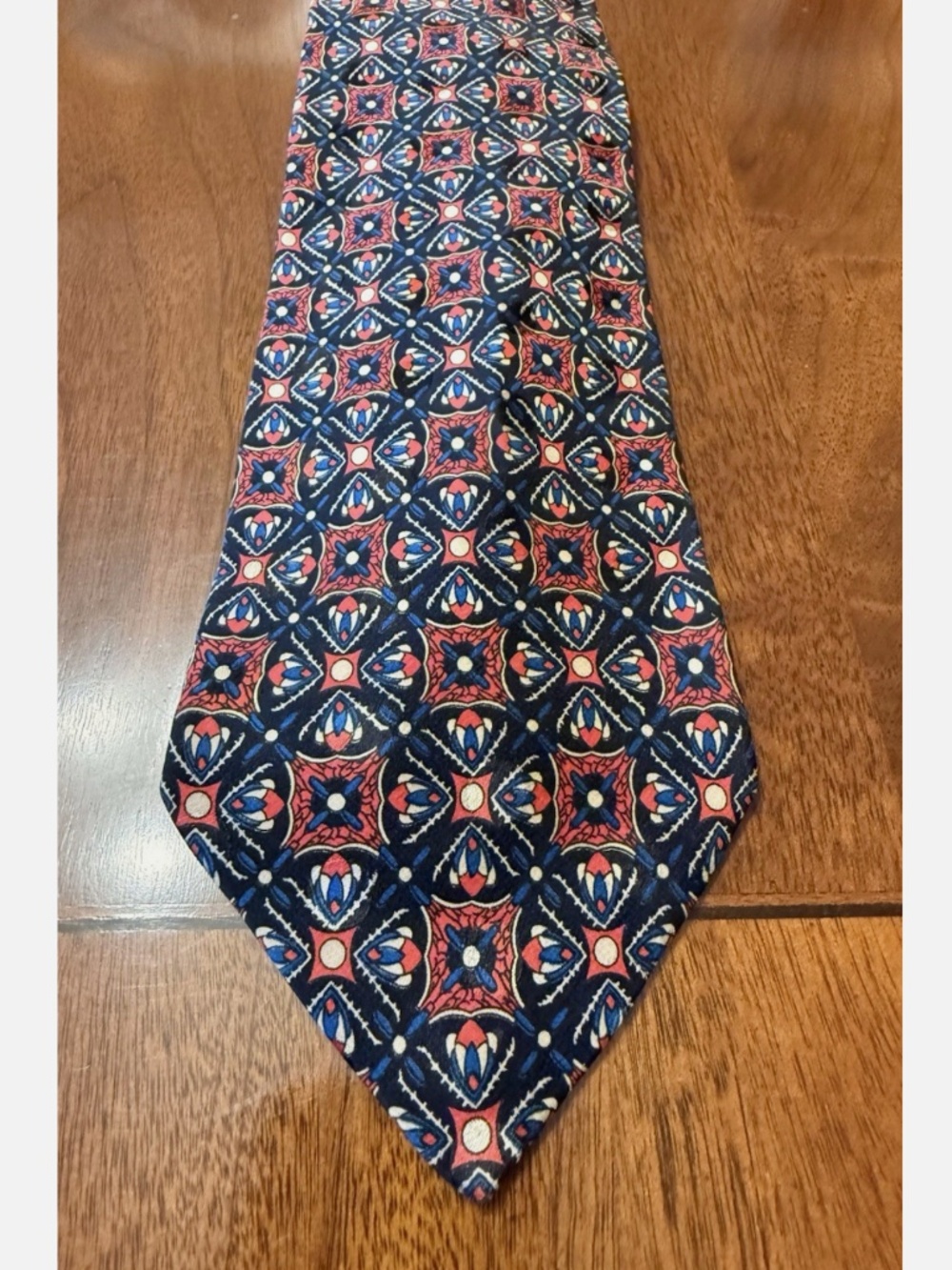 Brioni Silk Tie Black, Red, Blue Geometric Pattern, Made in Italy
